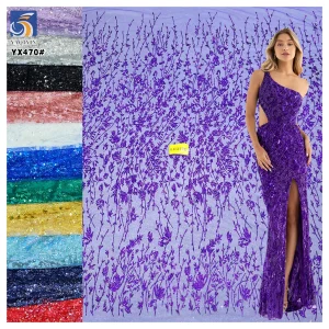 YX470 Custom Style 150 Gsm Polyester Tulle Glitter Purple Sequin Fabric for Wedding Dress