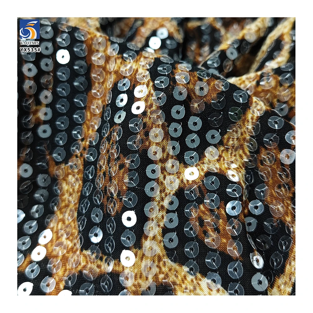 YX535-1 Best Selling Leopard Print Fabric Width 140cm Weight 180gsm Chiffon Sequin Fabric Printed Leopard Design - 图片 6