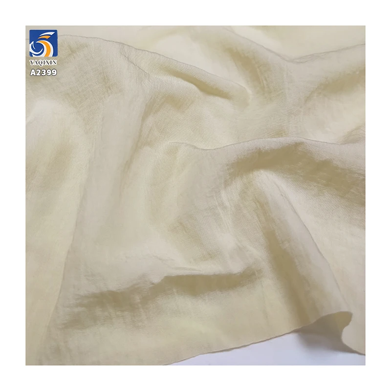 A2399 110gsm Lightweight and Breathable Imitation Linen 63% Rayon 37% Nylon Beige Dress Fabric Soft Wrinkled Woven Fabric - 图片 6