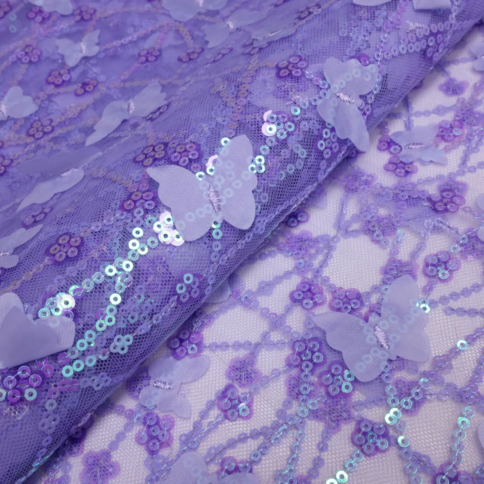 Hot Selling 3D Butterfly Embroidery Lace Fabric with Sequins Sheer Tulle Embroidered Fabric for Wedding Gown & Dresses - 图片 3