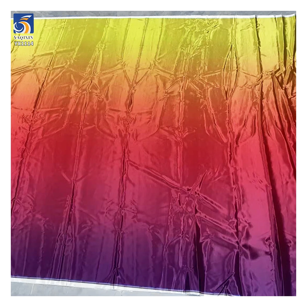 YX1114 160gsm Customized Solid Color Yellow Red Gradient Satin Fabrics Polyester Glossy Ombre Satin Digital Printing Fabric - 图片 2
