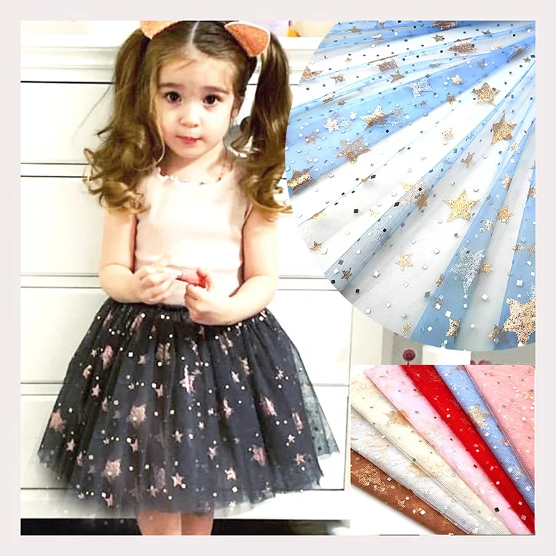 Guangzhou Tulle Textile Factory Custom Glitter Stars Square Sequined Mesh Tulle Fabric for Home Textile