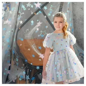 Colorful Five Star Sequin Embroidery Tulle Fabric Sparkly Diy Children's Clothing Embroidery Lace Fabric Baby Fabric