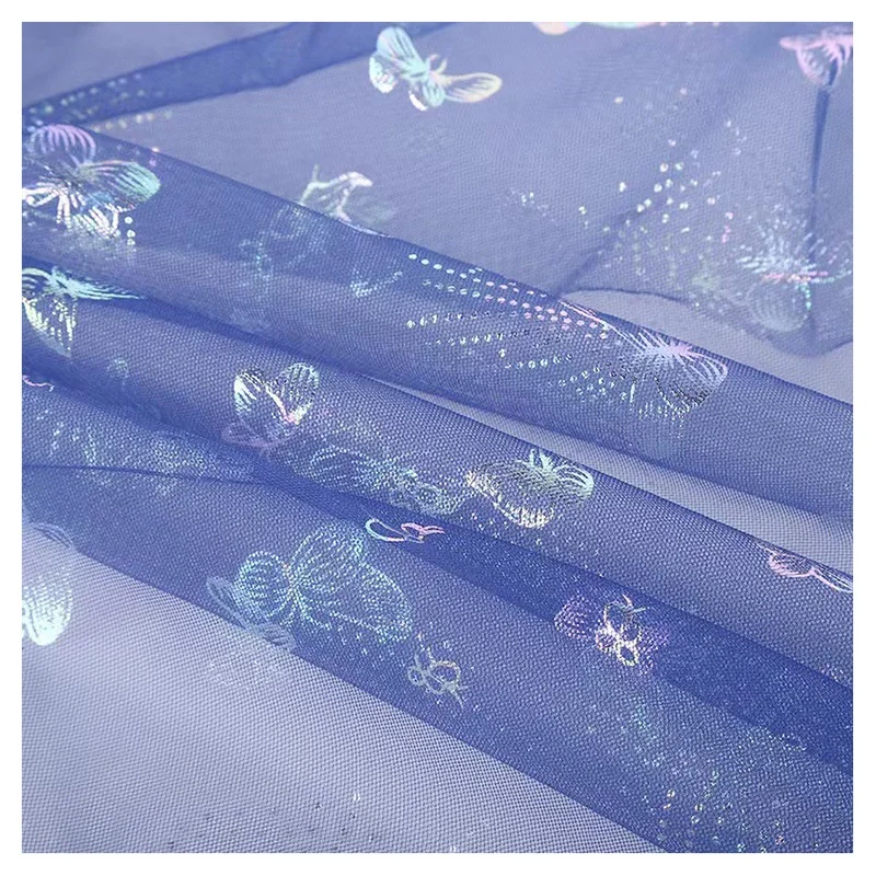 Beige Transparent Polyester Tulle Fabric Textile Printed Multicolor Butterfly Mesh Tulle Fabric - 图片 4