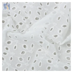YX2475 High Quality White Dry Cotton Lace Fabric Eyelet Embroidery Cotton Swiss Voile Lace Fabric for Blouse