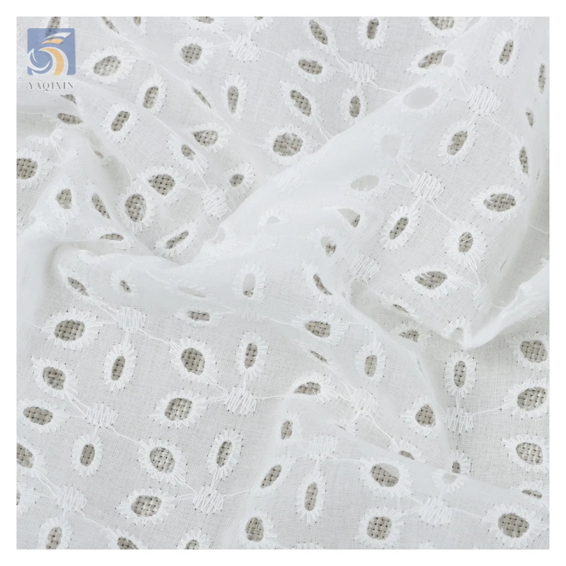 YX2475 High Quality White Dry Cotton Lace Fabric Eyelet Embroidery Cotton Swiss Voile Lace Fabric for Blouse