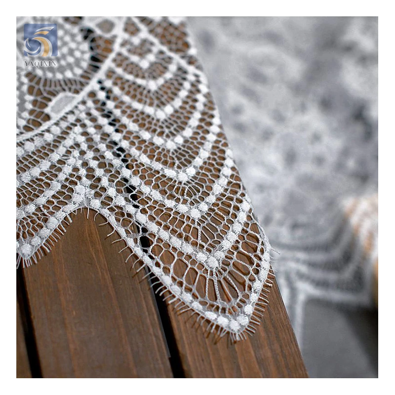 China Factory Design 42 Color Dyeing Knitted Mesh White Wedding Lace Fabric Eyelash Lace Fabric 44CM*300CM - 图片 6
