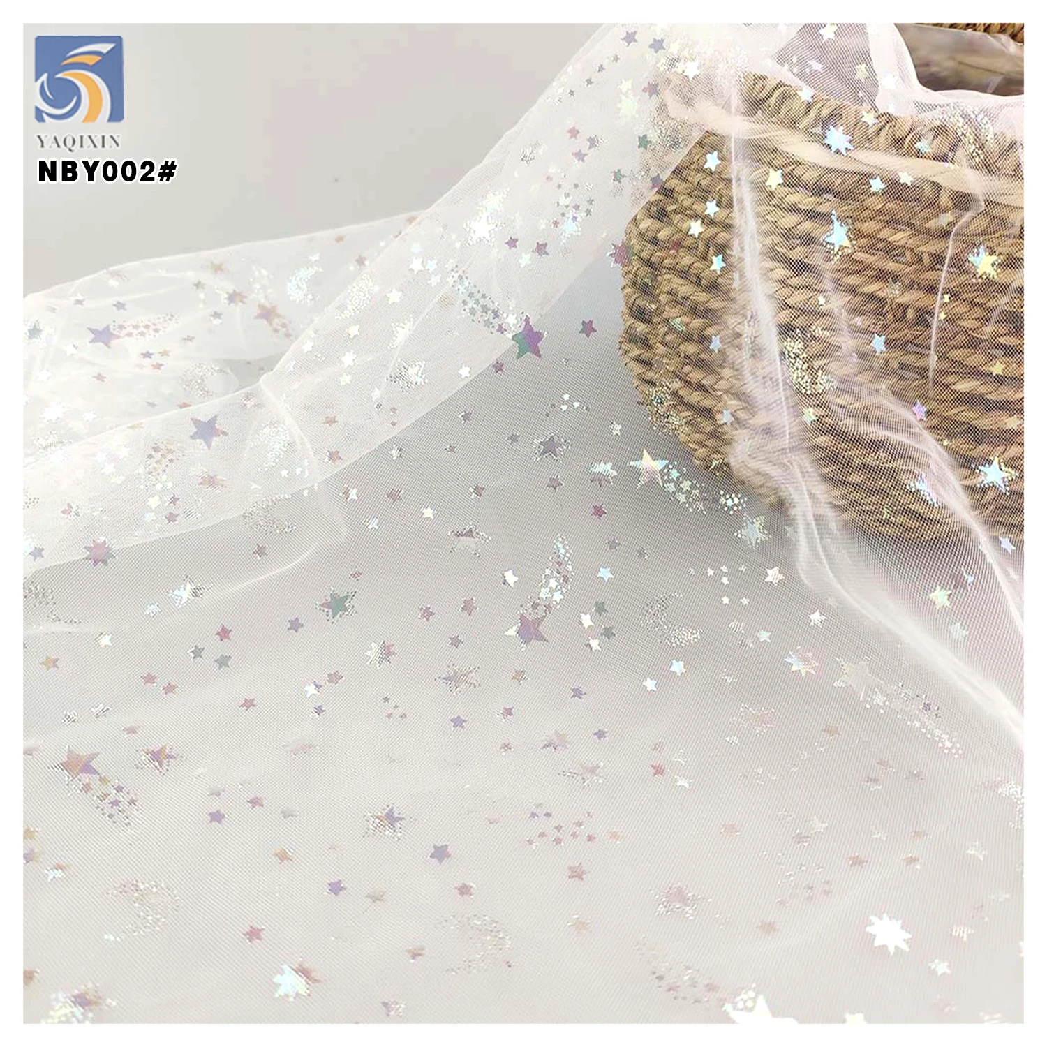 Cheap Flash Silver Foil Star Print Tulle Fabric Lace American Wedding Tulle Fabric Girls Tutu Dress Fabric - 图片 3