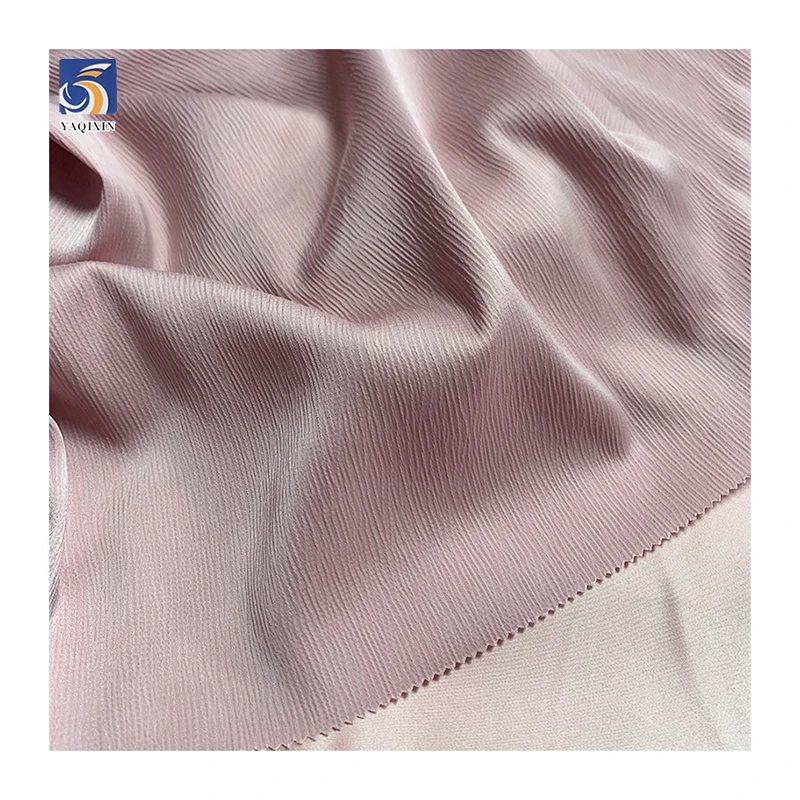 YX54 Beige Luxury Soft 100% Polyester Shimmer Wrinkled Matte Satin Crepe Back Satin Fabric for Garment Fashion - 图片 6