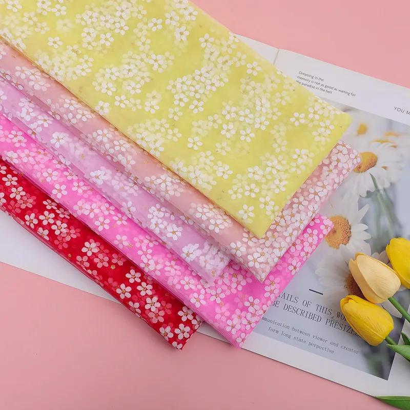 YX728 White Film Printing Florals Tulle Fabric White Floral Plum Blossom Printed Polyester Mesh Fabric for Dresses Pattern - 图片 5