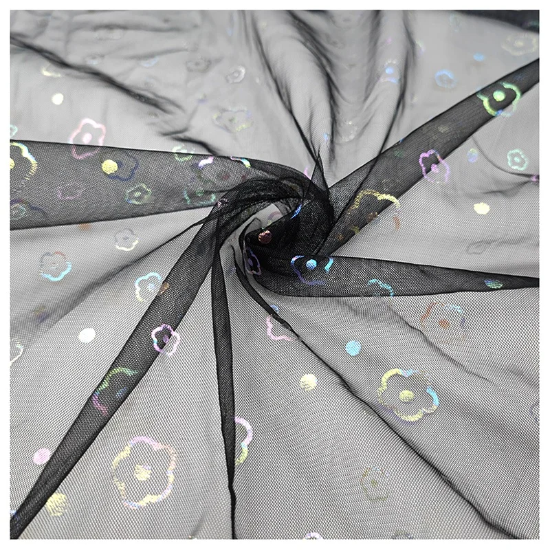 YX2017 2025 New Bud Print Illusion Mesh Foil Film Printed Tulle Fabric for Children's Dresses Fashion Gowns - 图片 6