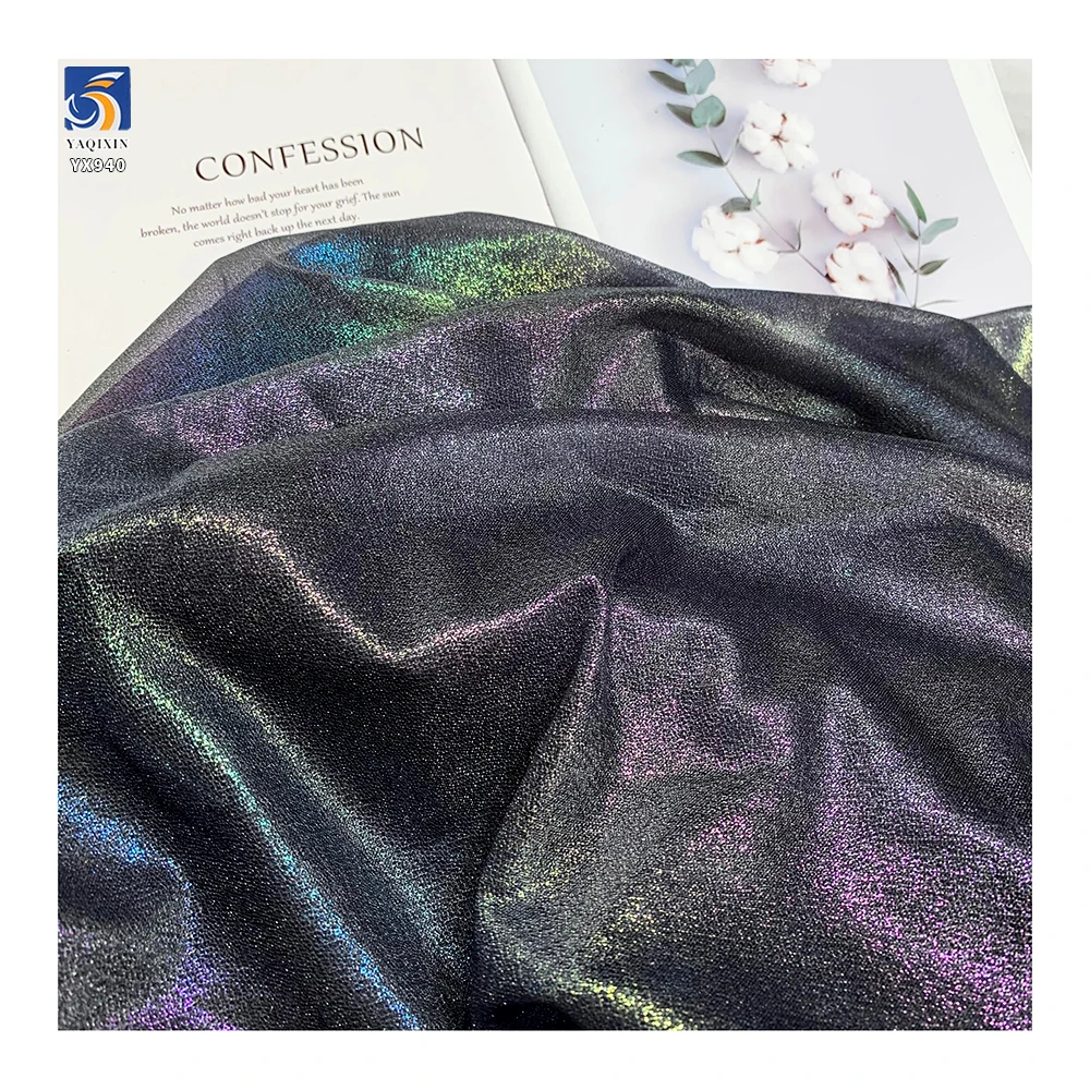 YX940 100gsm Dreamlike 100% Polyester Glossy Holographic Fabric Knit Fantasy Hot Film Glitter Lurex Chiffon Fabric - 图片 3