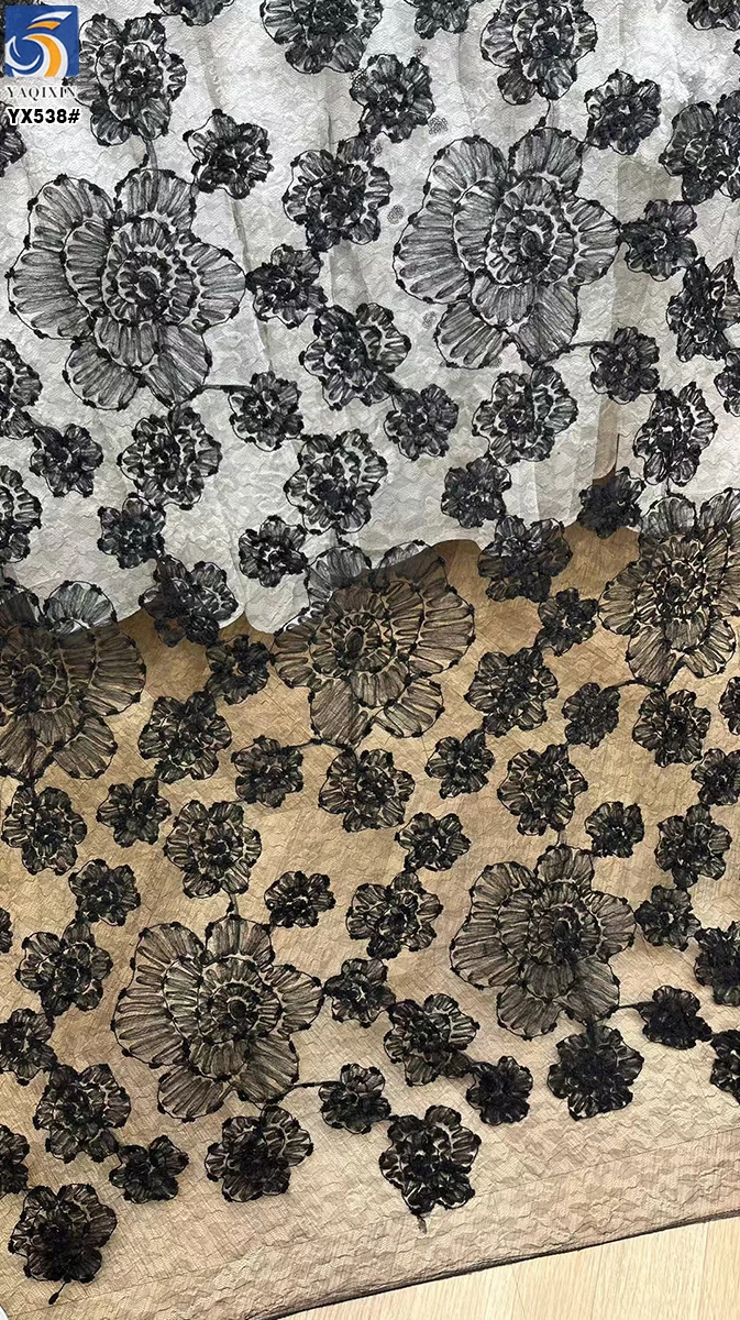 YX538 2025 New Products Hook Flowers Mesh Embroidery Fabric Dresses Women White Tulle Embroidery Fabric - 图片 5