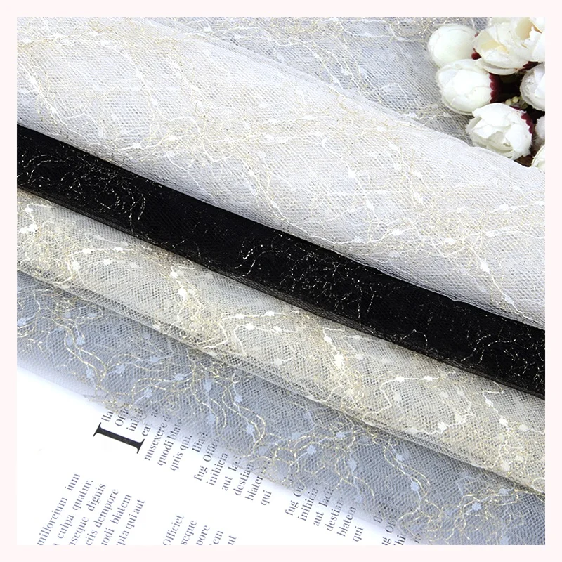 YX306 Wholesale Ready-made Gold and Silver Yarn Jacquard Mesh Fabric for Lace Decoration - 图片 5