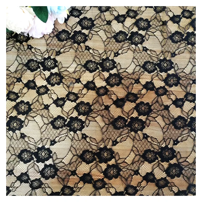 Sapphire Blue Small Floral Jacquard Mesh Lace Fabric for Women African Nigerian Chantilly Lace Fabric 1 Yard MOQ - 图片 5