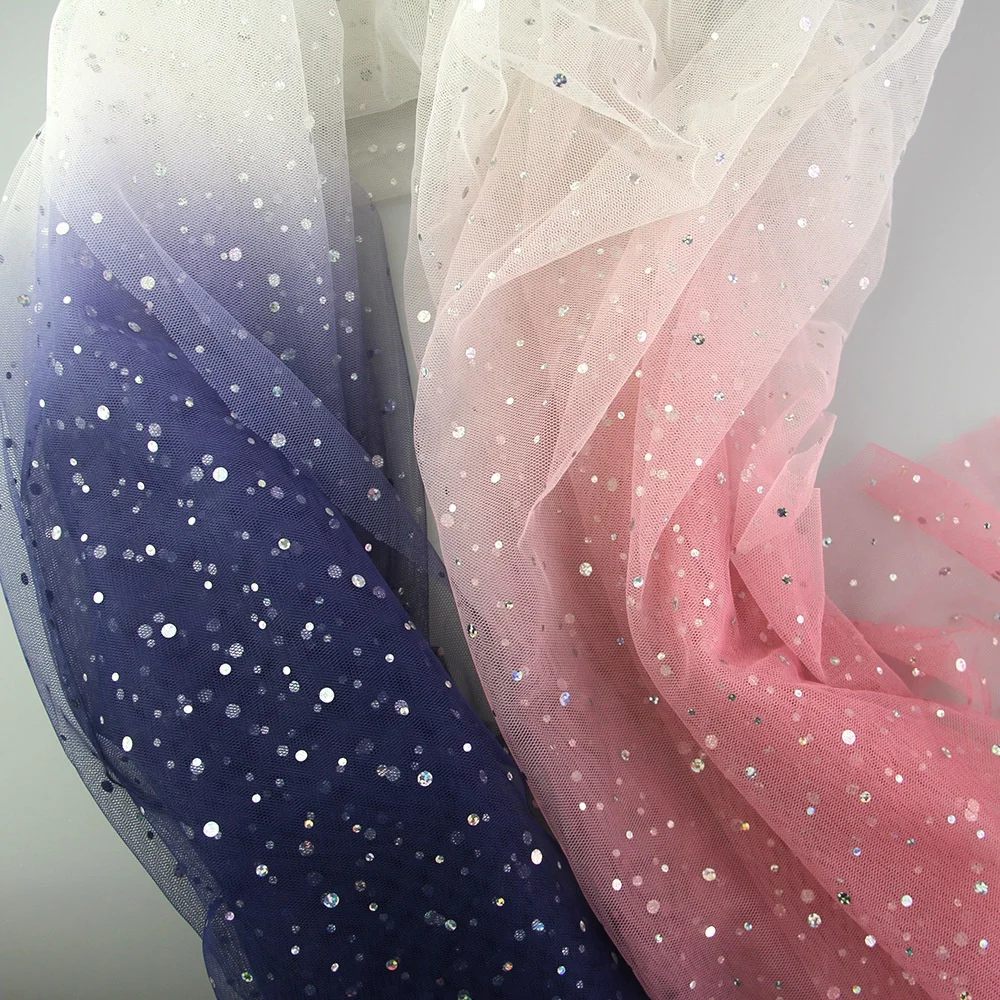 DX146 Low Moq Gradient Glitter Tulle With Diamond Net Sequin Ombre Tulle Mesh Fabric - 图片 6