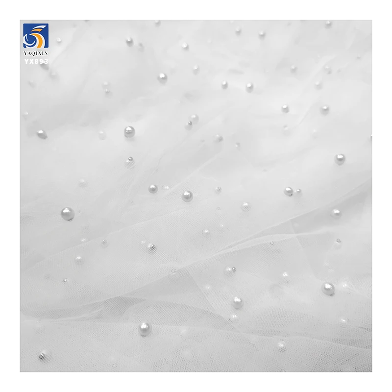 YX893 China Custom 3 Meters White Wedding Tulle Fabric Soft 3D Pearls Tulle Mesh Fabric for Bridal Wedding Veil Dress - 图片 6