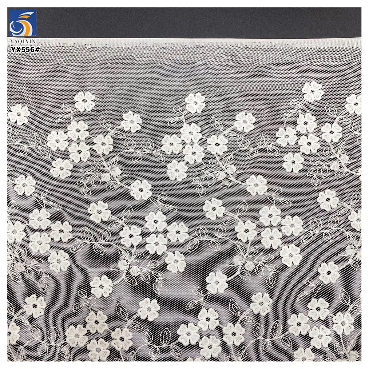 YX556 High Quality Milk Silk White 100% Polyester Mesh Fabric White Floral Embroidery Fabric for Kids Dresses - 图片 6