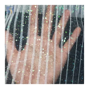High Quality Wedding Dress 100% Polyester Colored Glitter Pleated Mesh Tulle Fabric for Dress