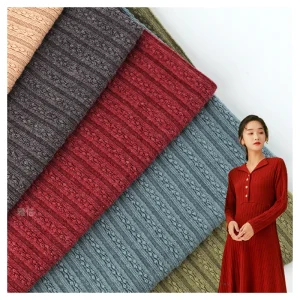 Breathable Polyester Rayon Cotton Spandex Stretch Stripe Jacquard Fabric Thick Rib Knit Fabric for Sweater Blouses