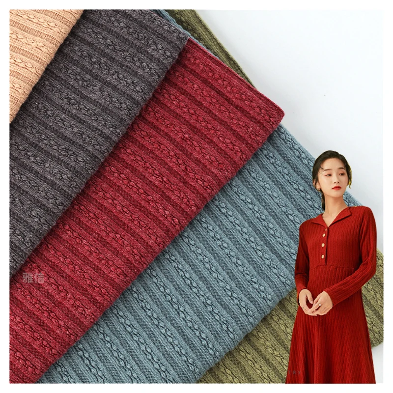 Breathable Polyester Rayon Cotton Spandex Stretch Stripe Jacquard Fabric Thick Rib Knit Fabric for Sweater Blouses