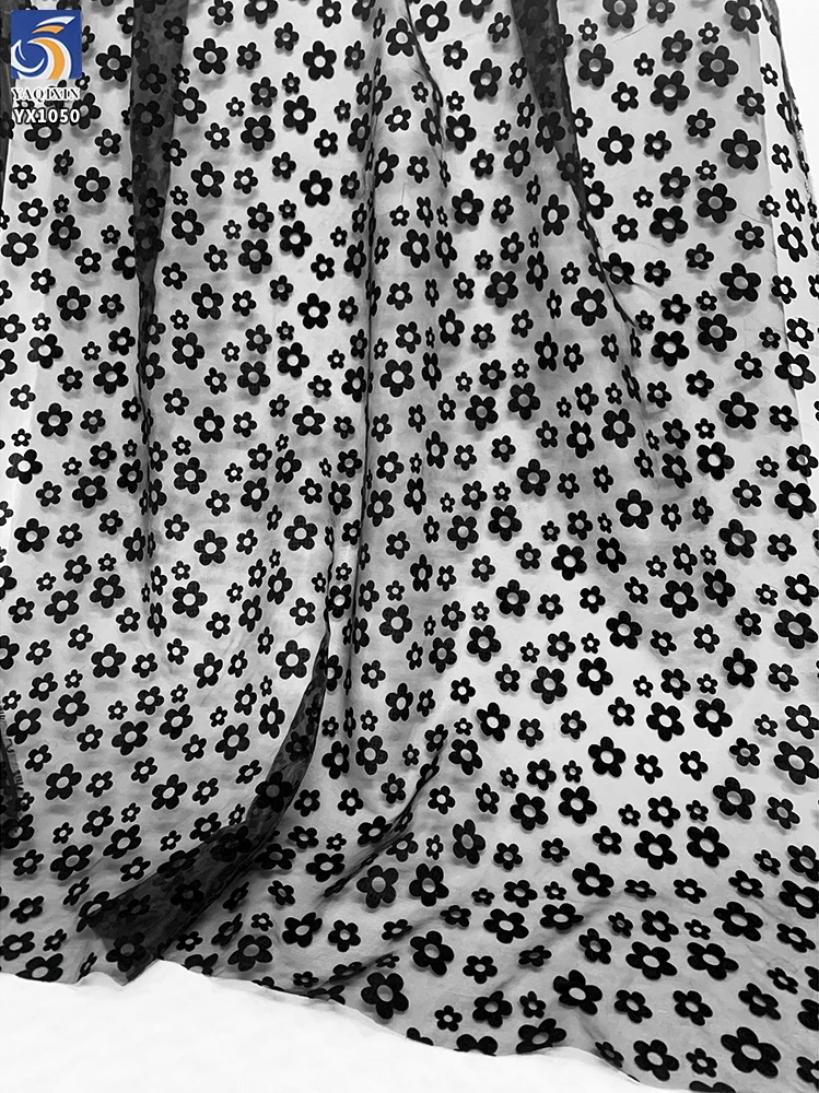 New Arrivals Flocking Black Floral Fabric Sheer Organza Fabric for Making Kids Dress - 图片 6