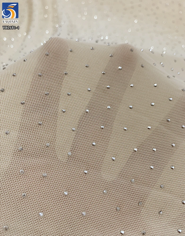 Wholesale Stretch Nude Fabric lightning Mesh Added Diamond Craft Suitable for Underwear Shirts - 图片 4