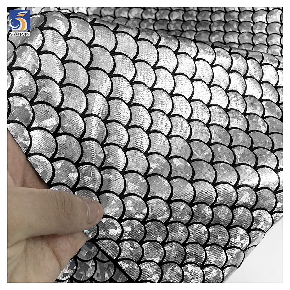 Foil Printed Glitter Fish Scale Pattern Stage Dress Shiny Stretch Fabric Novel Design Mermaid for Child Custom Spandex Fabric - 图片 2