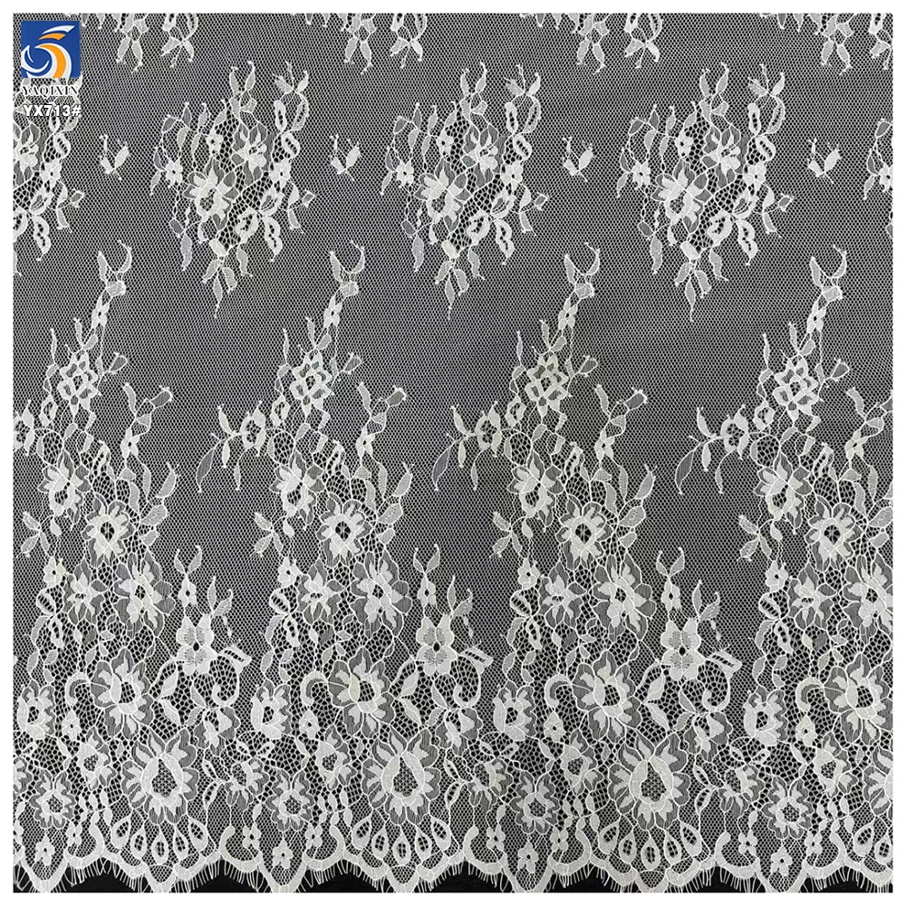 YX713 Wholesale Elegant White Lace Fabric Delicate Floral Patterns Poly Eyelash Lace Fabric for Skirt & Tablecloth - 图片 6