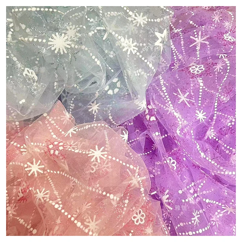 Sprinkle Gold Mesh Clothing Lace Fabric Snowflake Star Print Tulle Mesh Fabric for Christmas DIY Doll Clothing Dress - 图片 5