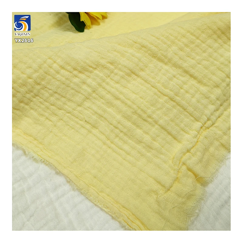 YX2616-1 Premium Quality 126gsm Double Cotton Gauze Muslin Fabric Breathable Combed 100 Cotton Wrinkle Fabric Bedding Dress - 图片 3