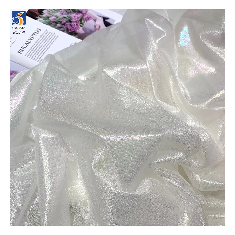 YX940 100gsm Dreamlike 100% Polyester Glossy Holographic Fabric Knit Fantasy Hot Film Glitter Lurex Chiffon Fabric - 图片 6