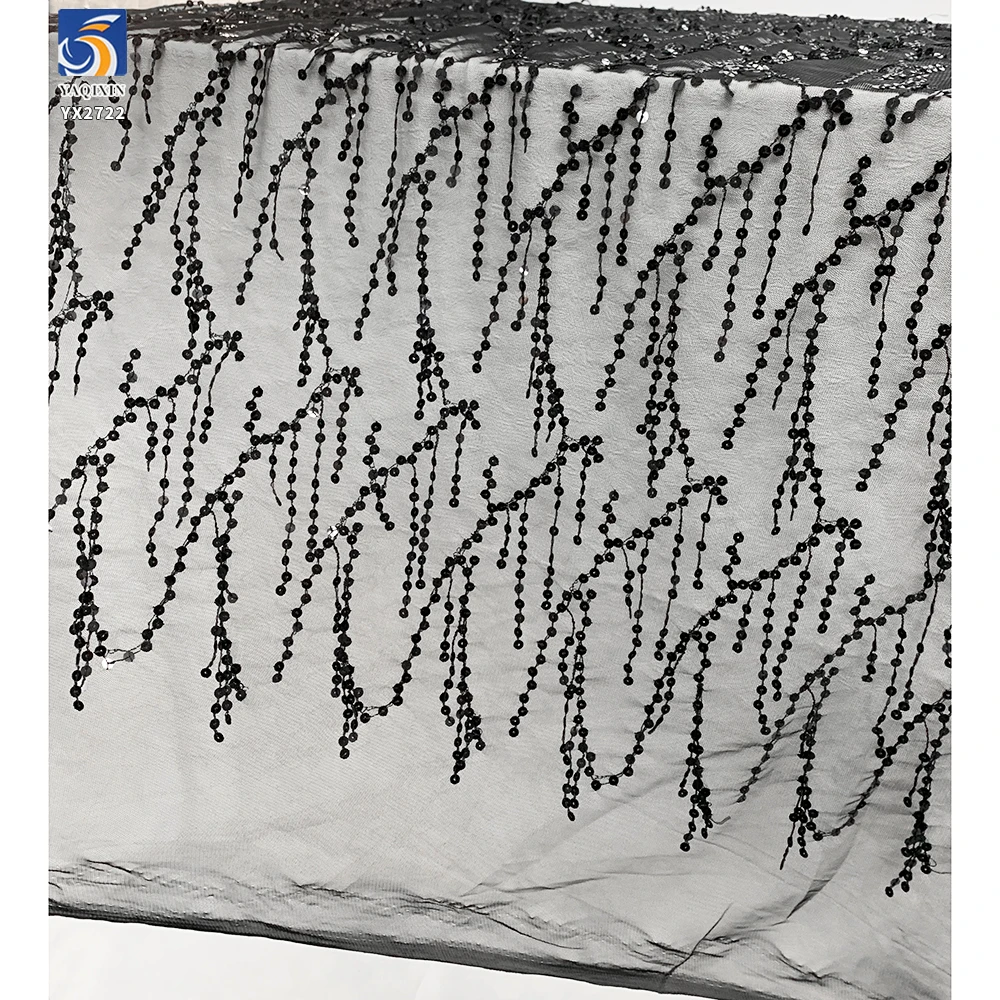YX2722 Guangzhou Wholesale 7mm Tassel Sequin Embroidery Mesh Lace Fabric for Belly Dance Skirt - 图片 5