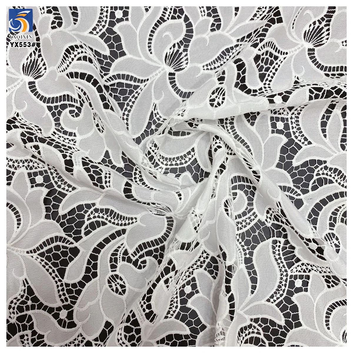 YX553 High Quality Width 130cm Milk Silk Net Lace Embroidered Fabric White 100 Polyester Laser Embroidery Fabric - 图片 4