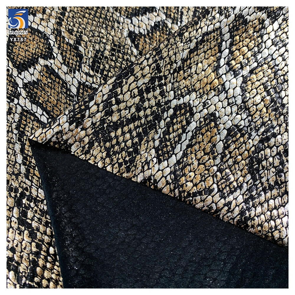 YX787 Wholesale Popular Knitted 95% Polyester 5% Spandex Four-Way Stretch Snake Leopard Print Gold Foil Print Fabric - 图片 6
