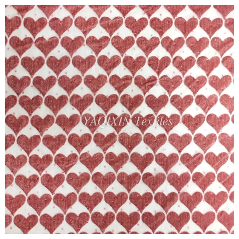 2026 New Arrivals Burnt Out Flocking Mesh Velvet Lace Fabric Heart Spandex Nylon Knitted Stretch Power Mesh Fabric - 图片 3