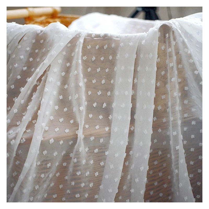 White Swiss Dot Chiffon Fabric for Blouses/Dress/Clothing - 图片 6