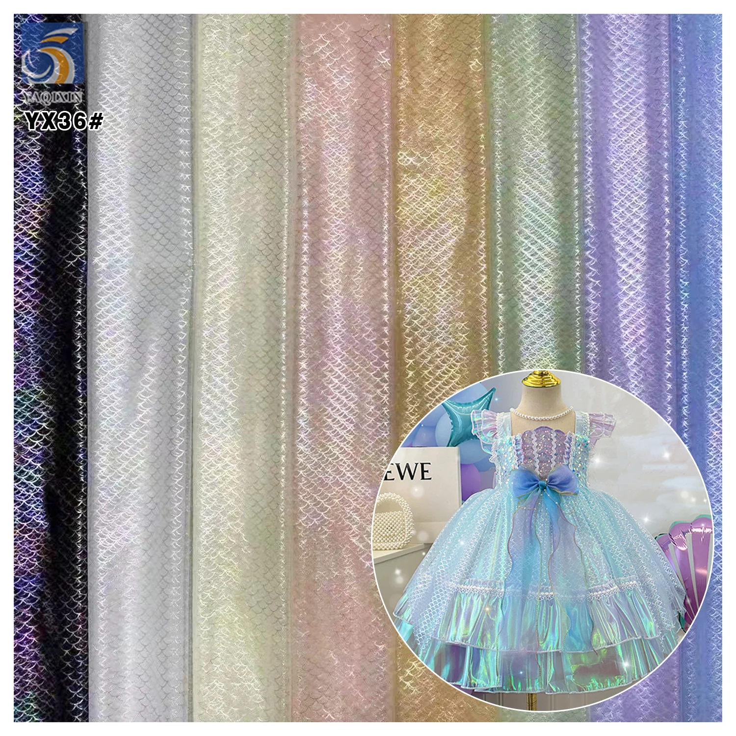 DX17 New Arrival Girls Skirt Tulle Fabric Hot Stamping Colorful Fish Scale Print Mesh Tulle Fabric for Girl Apparel-Dancewear - 图片 2