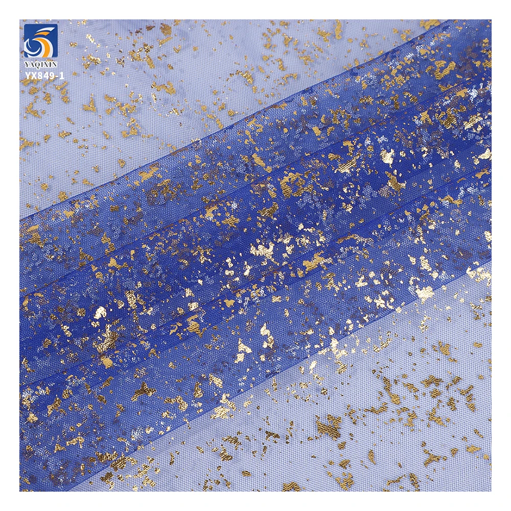 YX849-1 Children's Day Polyester Knit Foil Stamping Gold Shiny Glitter Mesh Tulle Fabric for Girls Short Tutu Skirts Fabrics - 图片 6
