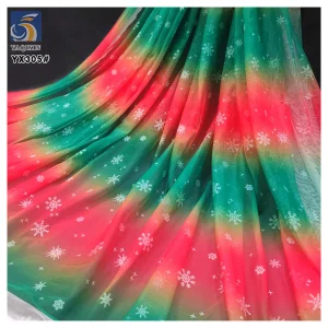 YX305 Customized 30D Tulle Printed Fabric With Red and Green Christmas Snowflake Pattern Fabric for Princess Dress
