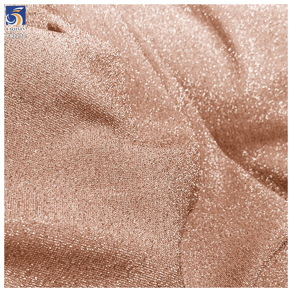 YX1290 New Korean Gold Thread Lurex Khaki Coffee Brown Knitted Stretch Fabric 50 Nylon 45 Silver Yarn Stretch Dress Fabric - 图片 5