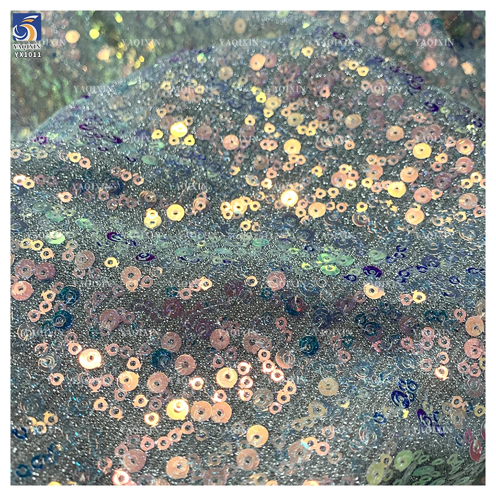YX1011 150gsm Lightweight Lurex Shiny Sequins Mesh Net Fabrics Holographic Transparent Flash Sequin Fabrics Textiles - 图片 6