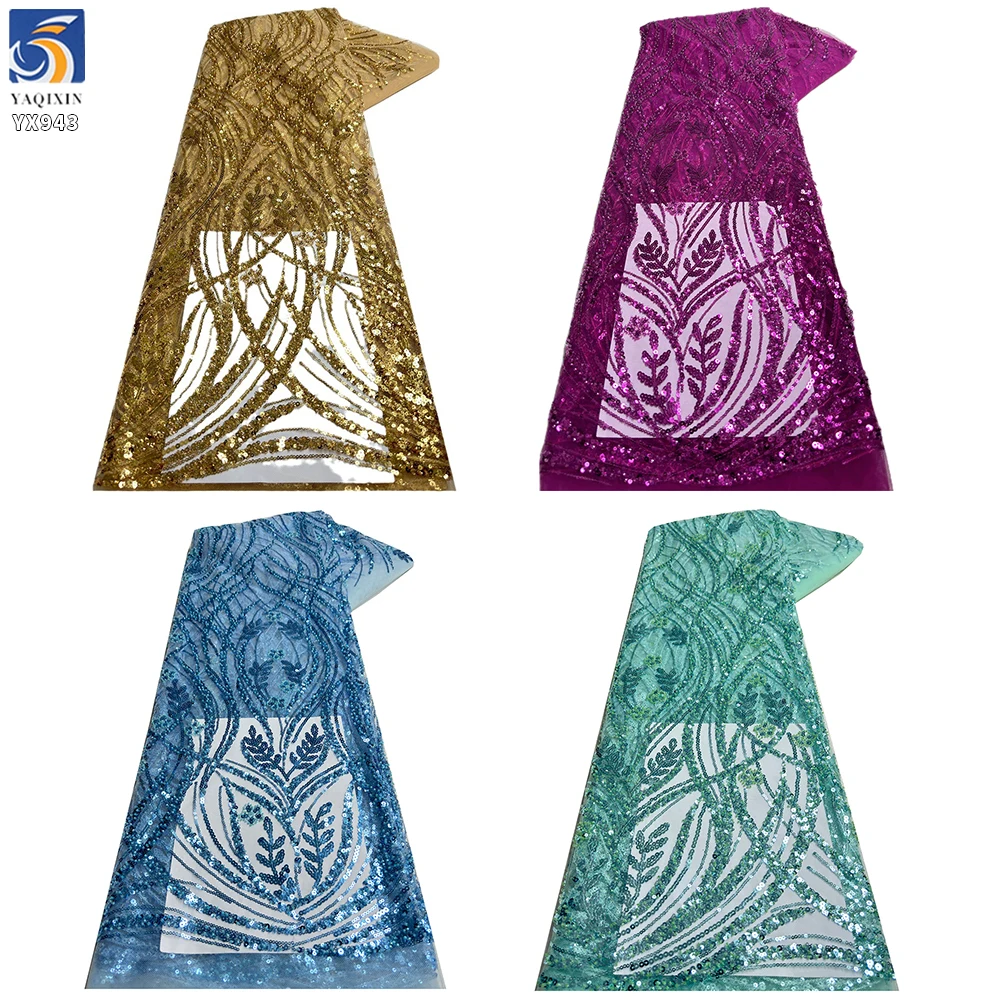 YX943 Customized Europe France Paris London Sequin Lace Fabric Glitter Sequin Shiny Lace Fabric for High-End Party Skirts - 图片 2