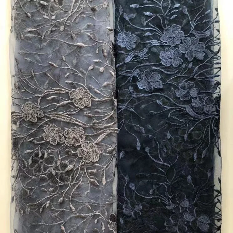 2025 Hot Sale Golden Supplier Tulle Embroidery Lace Fabric Floral Grey Bridal Mesh Embroidered Lace Fabric Latest Dress - 图片 3