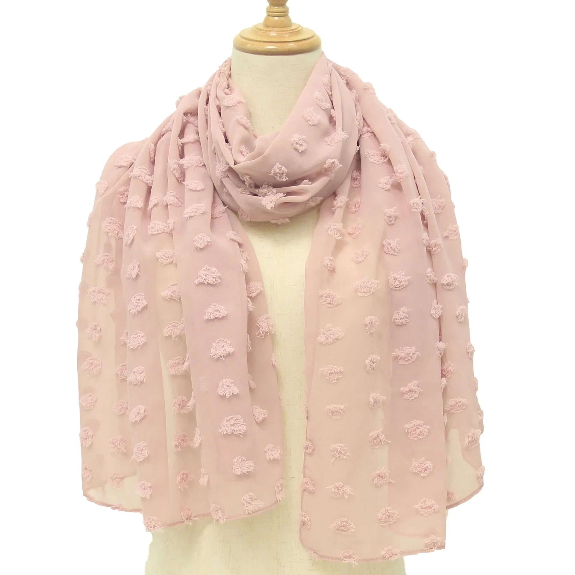 Fabulous 100% Polyester Jacquard Dobby Polka Dot Chiffon Fabric and Textile for Dress Scarf - 图片 5