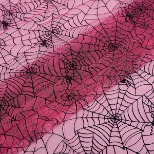 KT38-3 Wholesale Deep Pink Spider Web Tulle Fabric for Halloween Costumes, Gothic Party Decorations, Bulk Custom Design