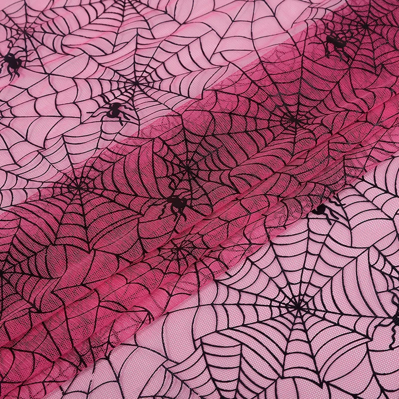 KT38-3 Wholesale Deep Pink Spider Web Tulle Fabric for Halloween Costumes, Gothic Party Decorations, Bulk Custom Design