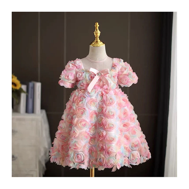 TDS002 New Arrival Gradient 3D Rose Flower Tulle Lace Fabric Chiffon Rose Embroidered Tulle Fabric for Dresses - 图片 5