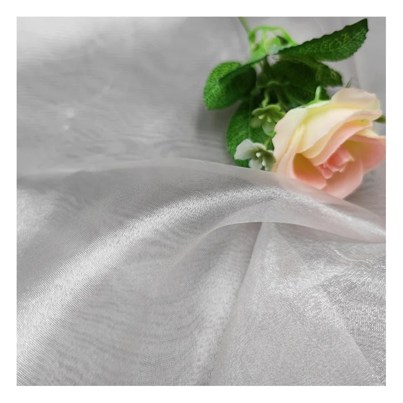 YS-004 High Quality Solid 100%Polyester Twinkle Sheer Shiny Organza Fabric for Wedding Dress Veil - 图片 4