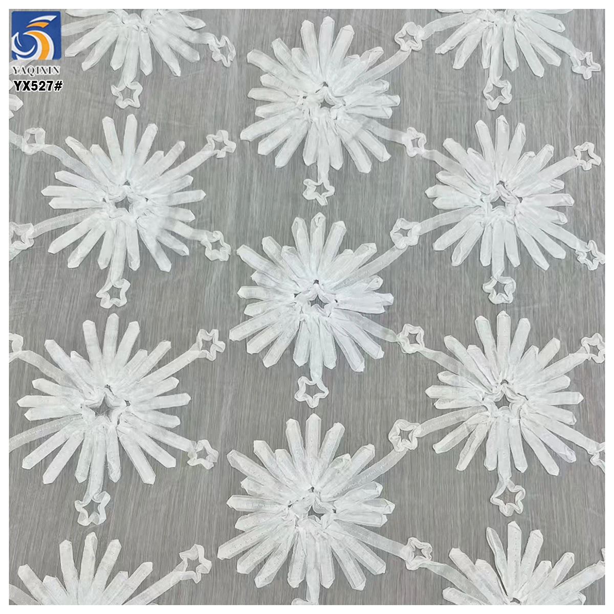 YX527 American White Chiffon Embroidery Fabric for Cheongsam Polyester 3D Embroidery Flowers Chiffon Fabric With Dots - 图片 6